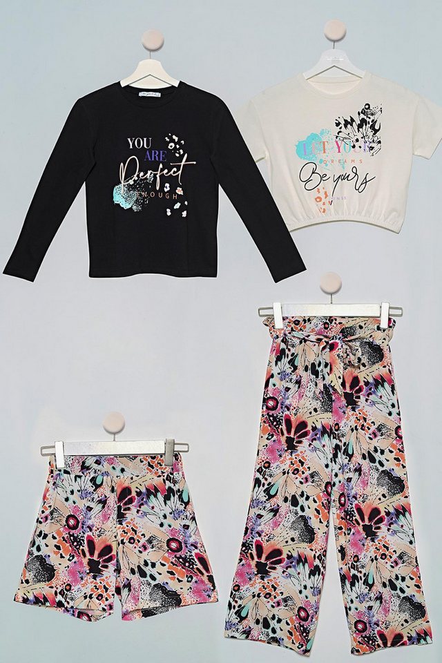 For You Moda Shorts 4-teiliges Schwarzes Blumen Batik T-Shirt und Shorts Set von For You Moda