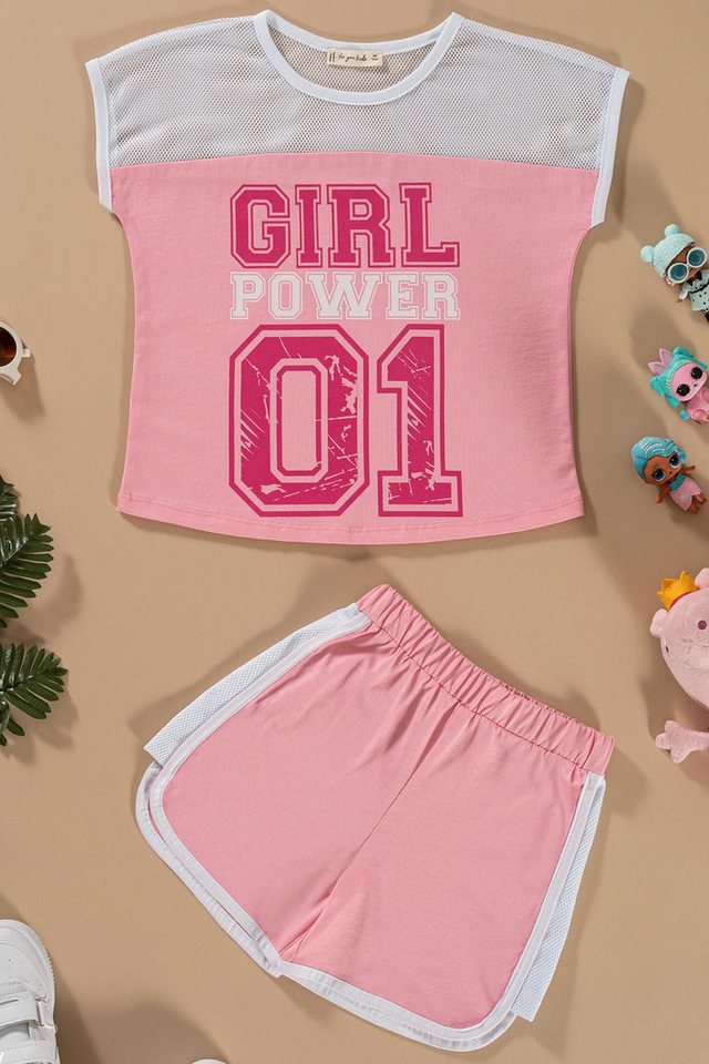 For You Moda Shorts Bedrucktes Rosa T-Shirt und Shorts Set - Detailliertes Design von For You Moda