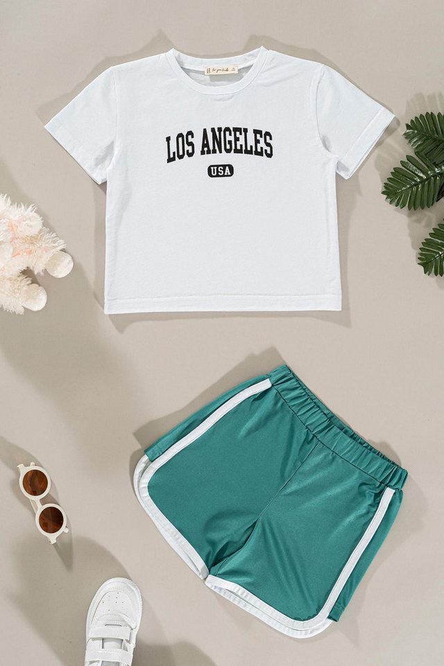 For You Moda Shorts Bedrucktes grünes T-Shirt und Shorts Set von For You Moda