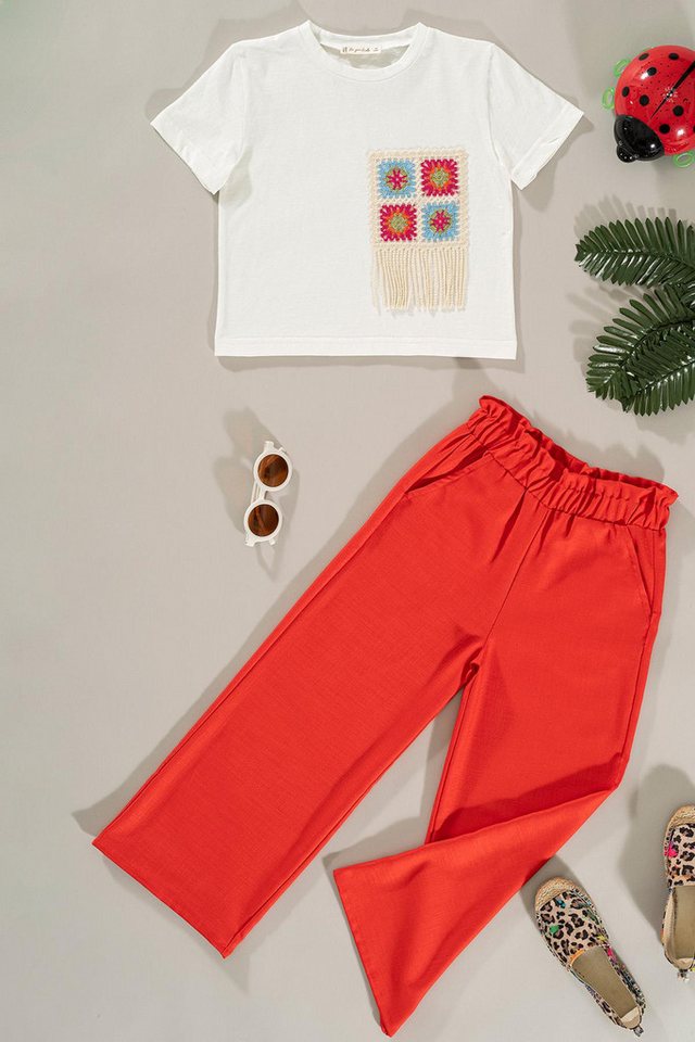 For You Moda Shorts Bestickte Tasche Blumenhose Set von For You Moda