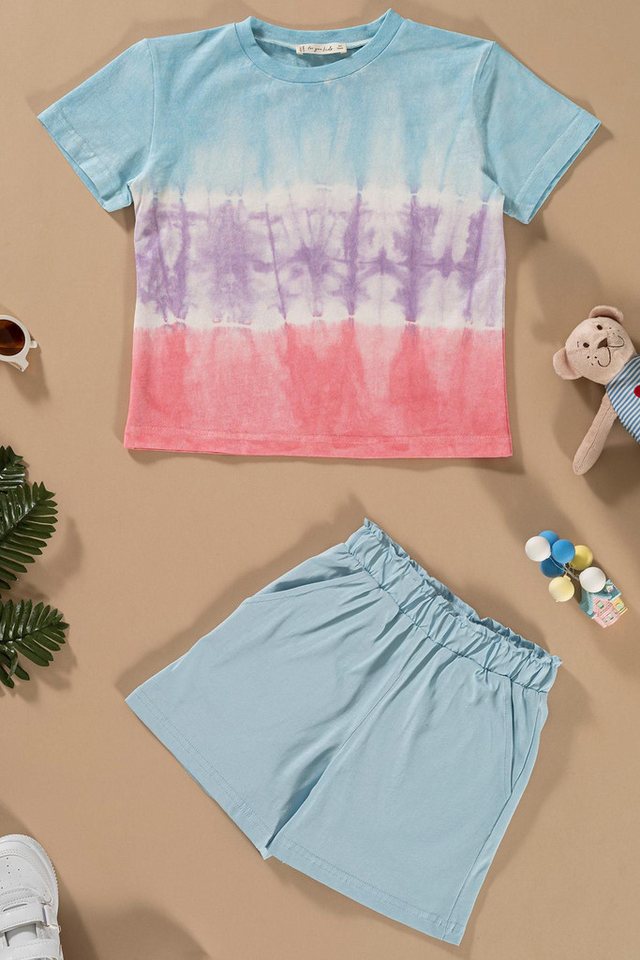 For You Moda Shorts Blaues Batik-Wasch-T-Shirt-Shorts-Set von For You Moda