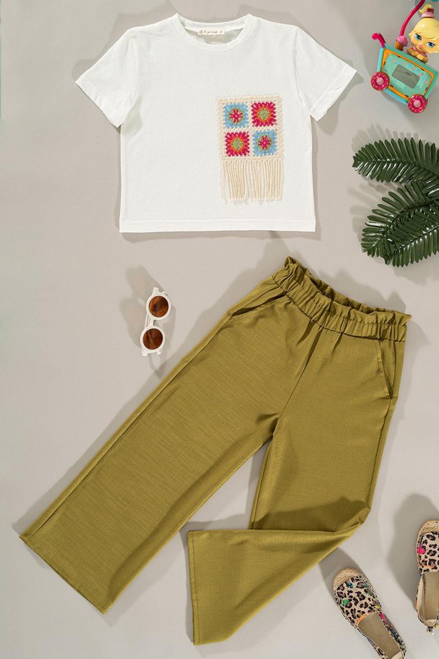 For You Moda Shorts Grünes Spitze Taschendetail Hosen Set von For You Moda