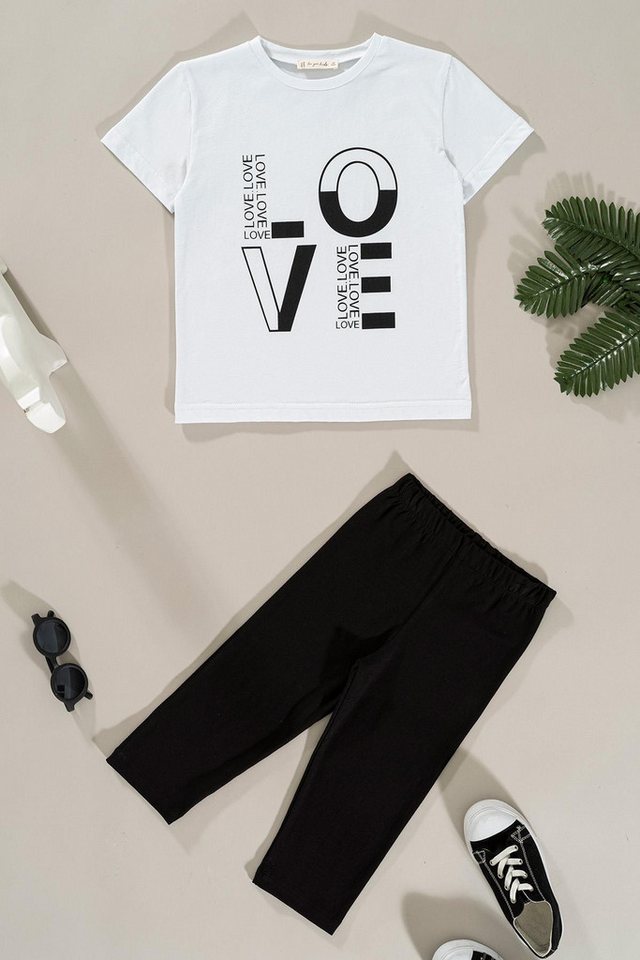 For You Moda Shorts Liebe bedruckte Leggings T-Shirt Set von For You Moda