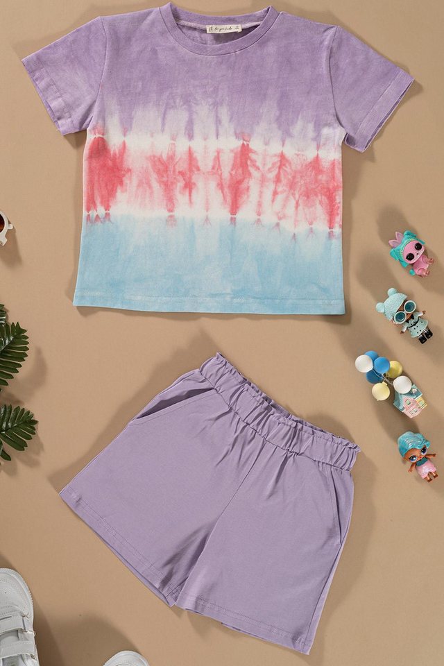For You Moda Shorts Lila Batik Wasch T-Shirt Shorts Set von For You Moda
