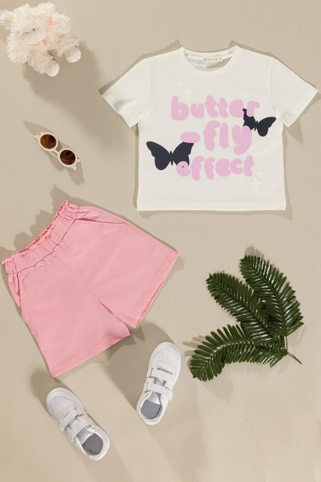 For You Moda Shorts Rosa Schmetterling Druck T-Shirt Shorts Set von For You Moda