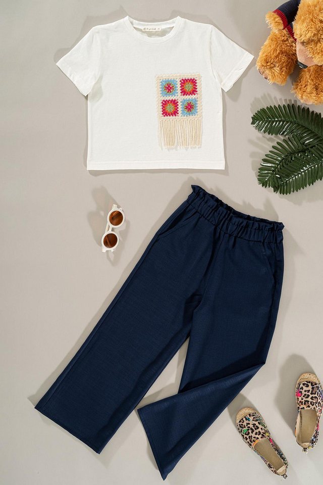 For You Moda Shorts Spitzen-Taschendetail Marine Hose Set von For You Moda