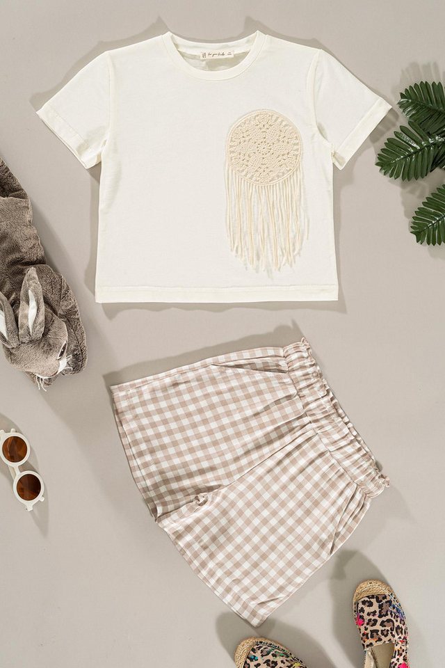 For You Moda Shorts Taschendetail T-Shirt und Karo-Shorts Set von For You Moda