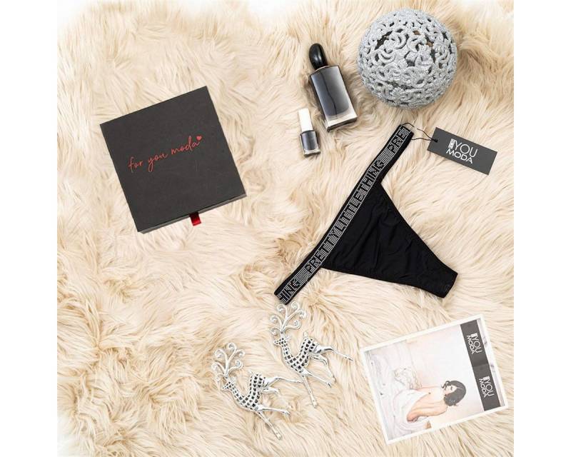For You Moda String Schwarzer Stein Detaillierte Schnurbox von For You Moda
