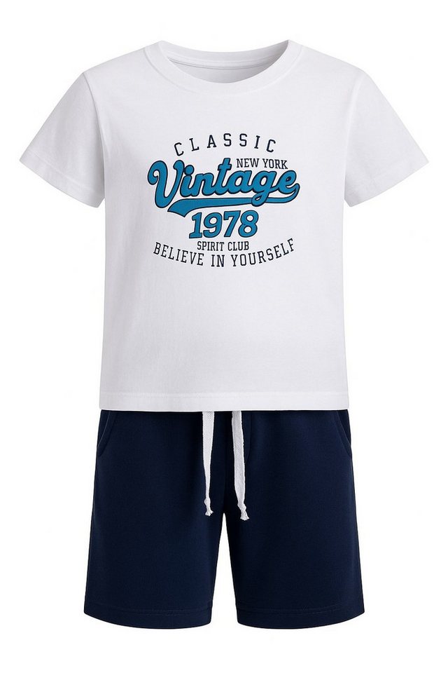 For You Moda Sweatanzug 2-teiliges Set aus Oberteil und Unterteil mit Vintage-Print in Marineb von For You Moda