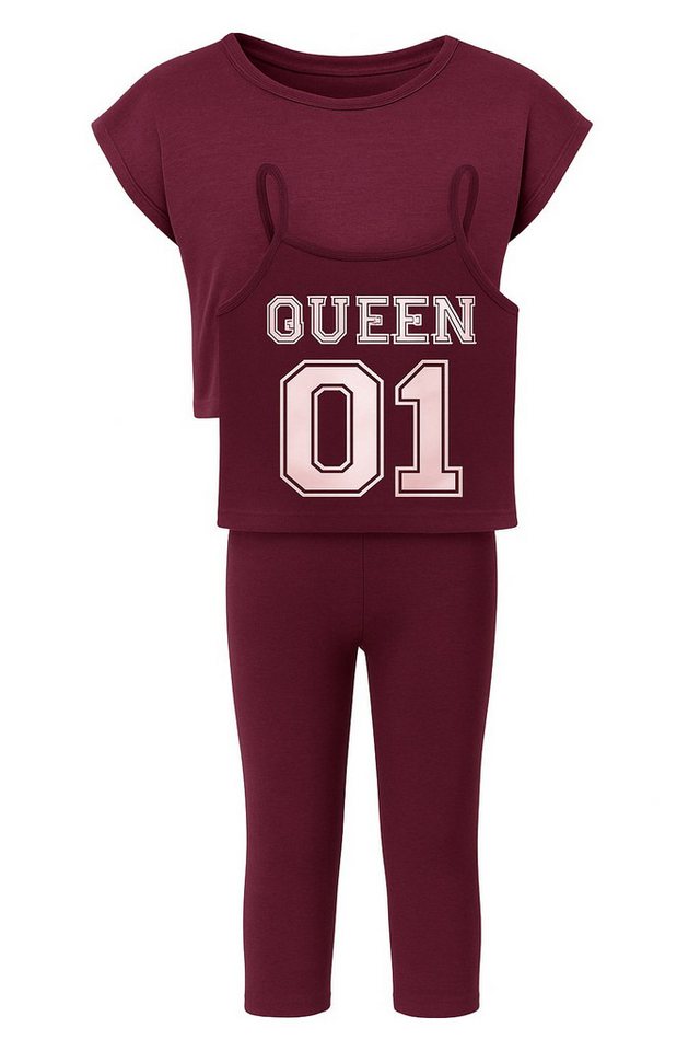 For You Moda Sweatanzug 3-teiliges Set aus T-Shirt, Unterhemd und Leggings mit Queen-Print in von For You Moda