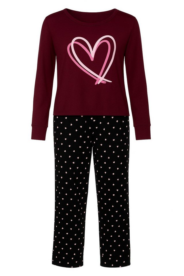 For You Moda Sweatanzug Burgunderrotes Pyjama-Set aus natürlicher Viskose mit Herz-Print von For You Moda
