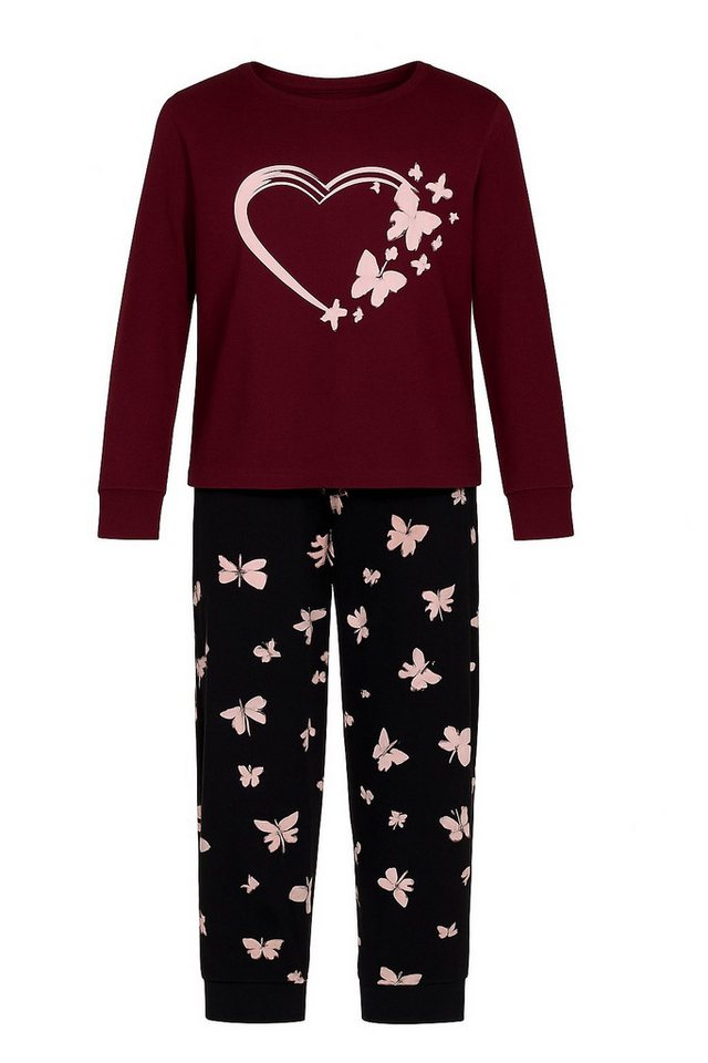 For You Moda Sweatanzug Burgunderrotes Pyjama-Set aus natürlicher Viskose mit Schmetterlingsdr von For You Moda
