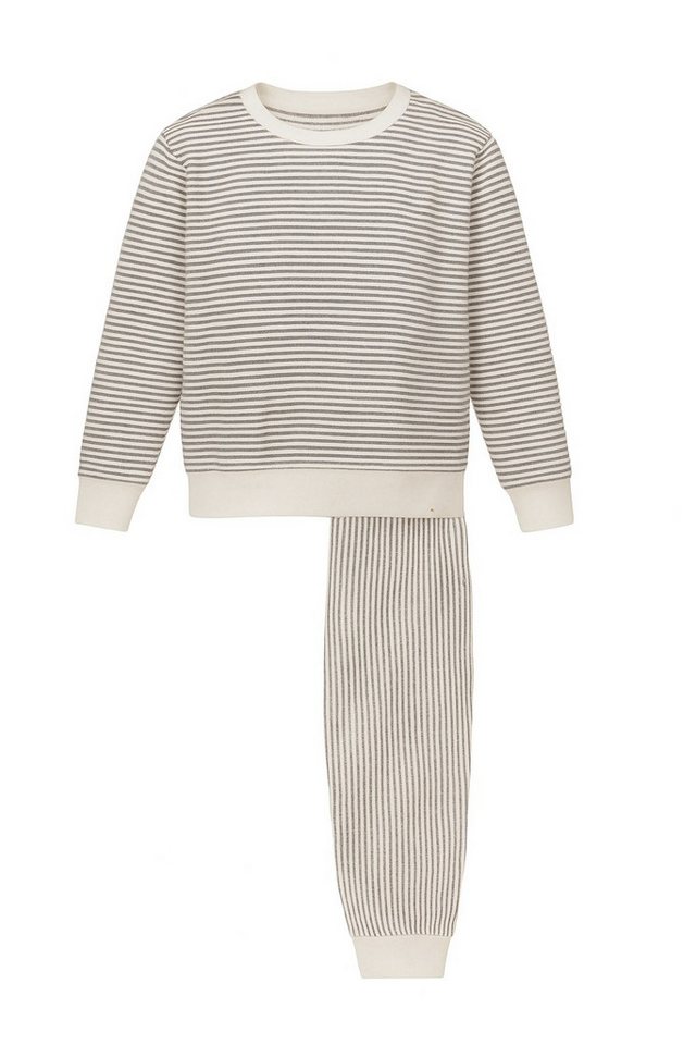 For You Moda Sweatanzug Gestreiftes, ecrufarbenes Unter- und Oberteil-Set von For You Moda