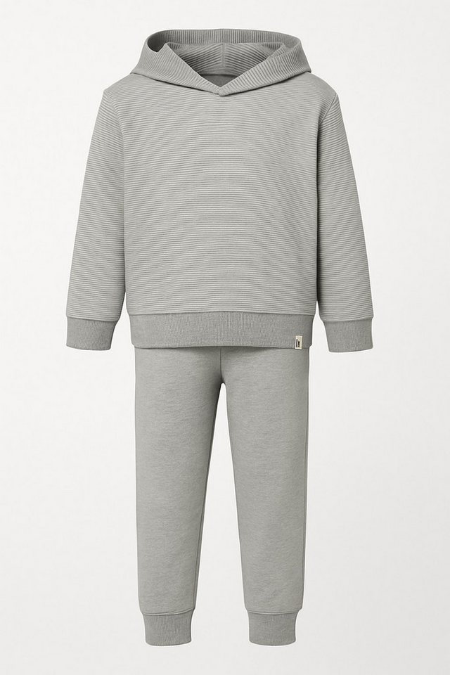 For You Moda Sweatanzug Gestreiftes Jogginganzug-Set mit Kapuze und grauem Unterteil und Obert von For You Moda