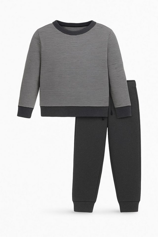 For You Moda Sweatanzug Gestreiftes Sweatshirt Jogger Dunkelgrau Unterteil Top Set von For You Moda