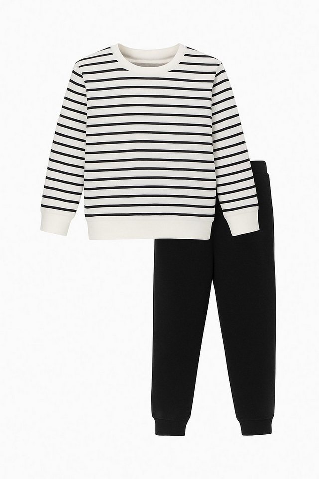 For You Moda Sweatanzug Gestreiftes Sweatshirt-Jogginghosen-Set in Schwarz von For You Moda