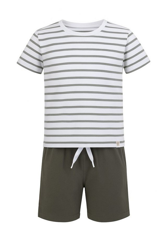 For You Moda Sweatanzug Gestreiftes T-Shirt, Shorts, grüner Anzug von For You Moda