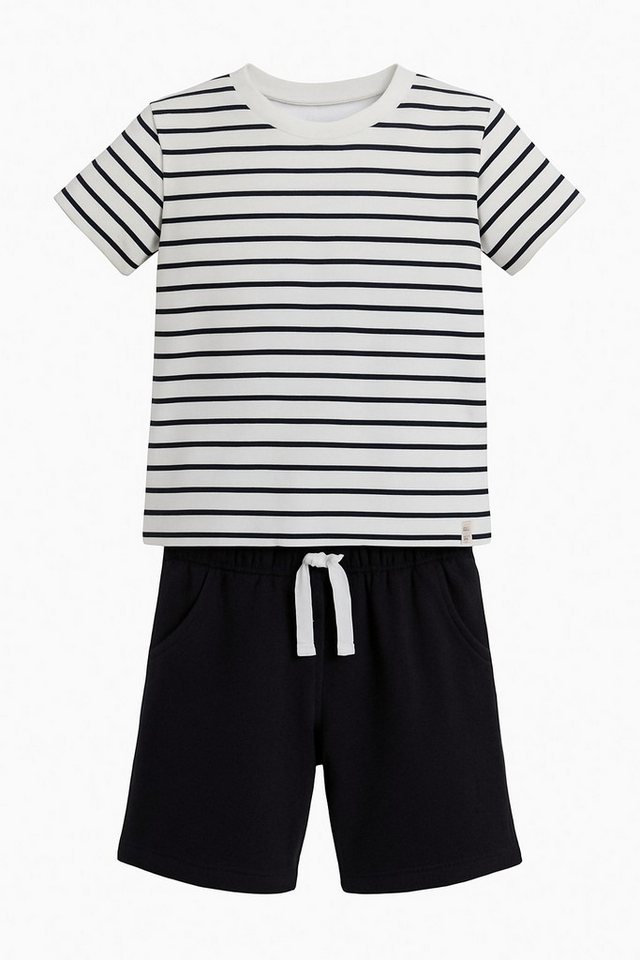 For You Moda Sweatanzug Gestreiftes T-Shirt-Shorts-Set in Schwarz von For You Moda