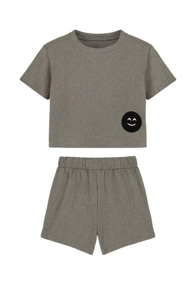 For You Moda Sweatanzug Graues Set aus Top und Shorts mit Emoji-Details von For You Moda