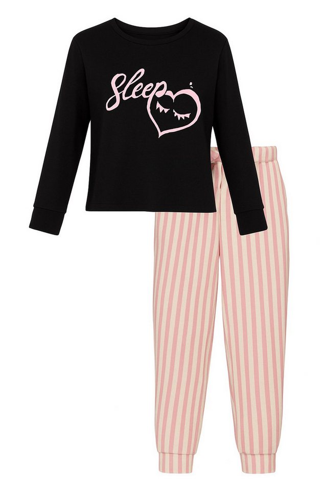 For You Moda Sweatanzug Pyjama-Set aus natürlicher Viskose mit „Sleep Heart“-Print in Schwarz von For You Moda