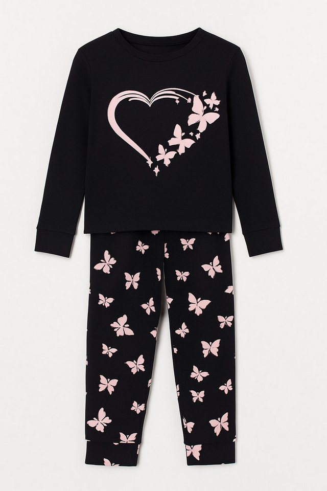 For You Moda Sweatanzug Schwarzes Pyjama-Set aus natürlicher Viskose mit Schmetterlingsdruck von For You Moda