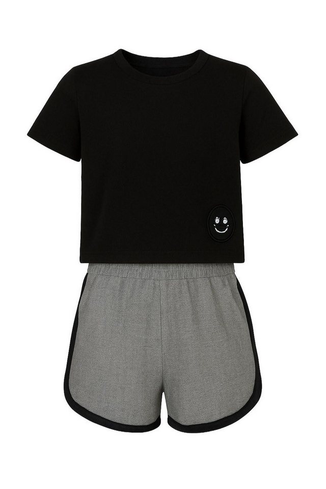 For You Moda Sweatanzug Schwarzes Top- und Shorts-Set mit Emoji-Details von For You Moda