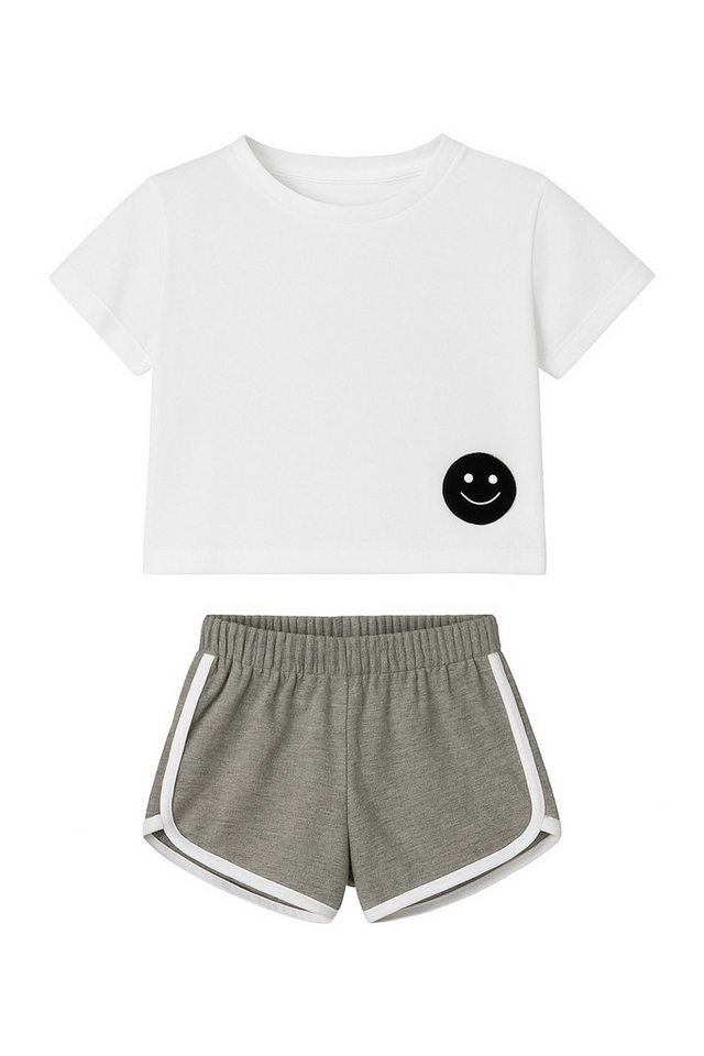 For You Moda Sweatanzug Weißes Oberteil und Unterteil mit Shorts und Emoji-Details von For You Moda
