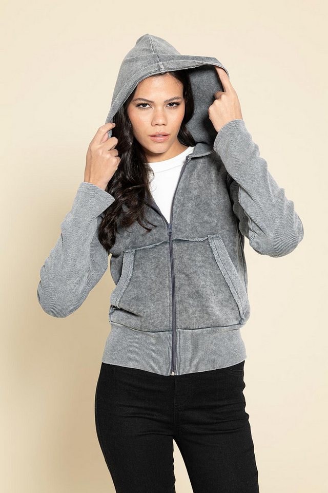 For You Moda Sweatshirt Kapuzen-Zip-Sweatshirt Grau - Waschbar von For You Moda