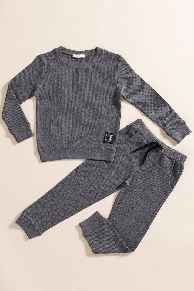 For You Moda T-Shirt 2-teiliges Baumwoll-Waffel-Sweat-Jogger-Set in Anthrazit für Herren von For You Moda