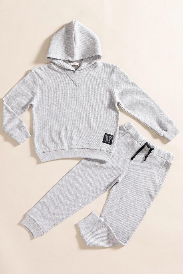 For You Moda T-Shirt 2-teiliges Offenes Graues Waffel-Sweat-Jogger-Set von For You Moda