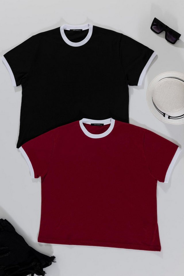 For You Moda T-Shirt 2er-Pack Granat Schwarzes T-Shirt For You Moda T-Shirt 2er-Pack Granat Schwarzes T-Shirt von For You Moda