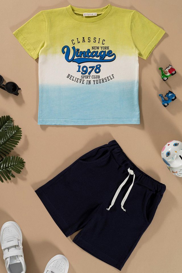 For You Moda T-Shirt Aquarell Druck Grün T-Shirt Shorts Set von For You Moda