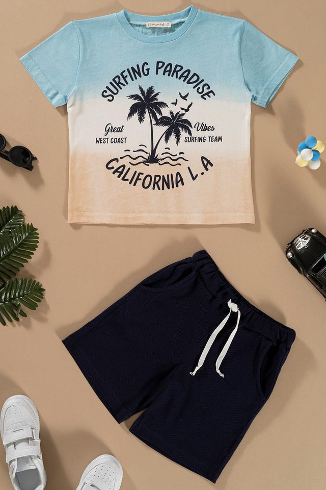 For You Moda T-Shirt Batik-Print Eisblau T-Shirt Shorts-Set von For You Moda