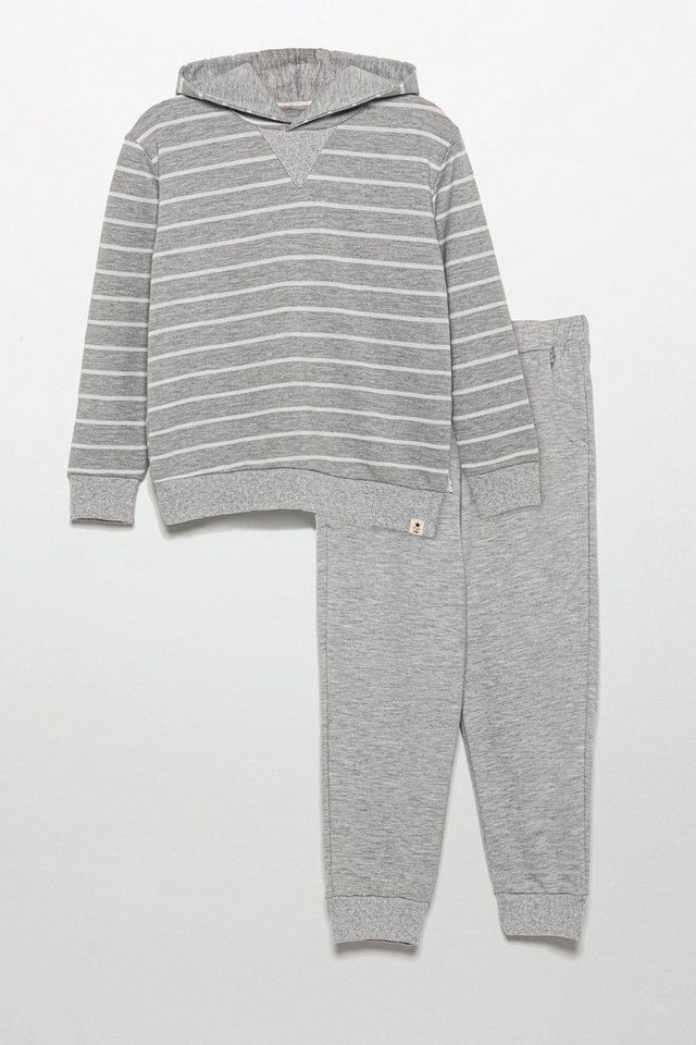 For You Moda T-Shirt Dicke Gestreifte Kapuzen-Jogger Graues Trainingsanzug von For You Moda