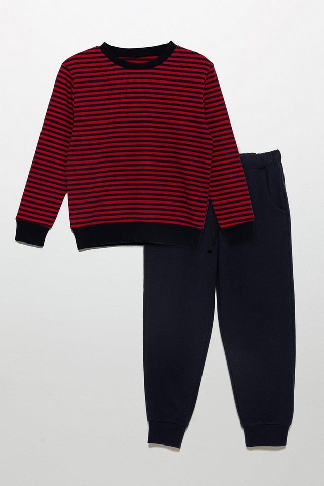 For You Moda T-Shirt Gestreifter Sweatshirt Jogger Marineblau Trainingsanzug von For You Moda