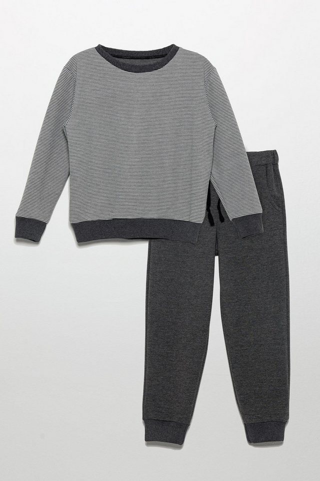 For You Moda T-Shirt Gestreiftes Sweatshirt Jogger Dunkelgrau Set von For You Moda