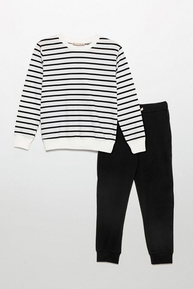 For You Moda T-Shirt Gestreiftes Sweatshirt Jogger Schwarz Set von For You Moda