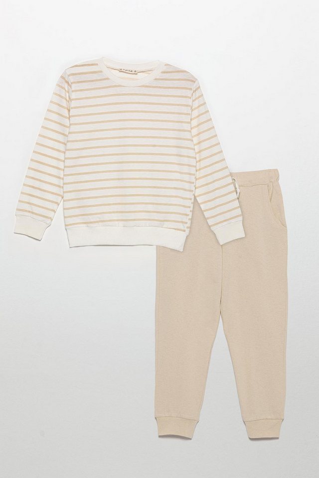 For You Moda T-Shirt Gestreiftes Sweatshirt-Jogger-Set mit Steinakzenten von For You Moda