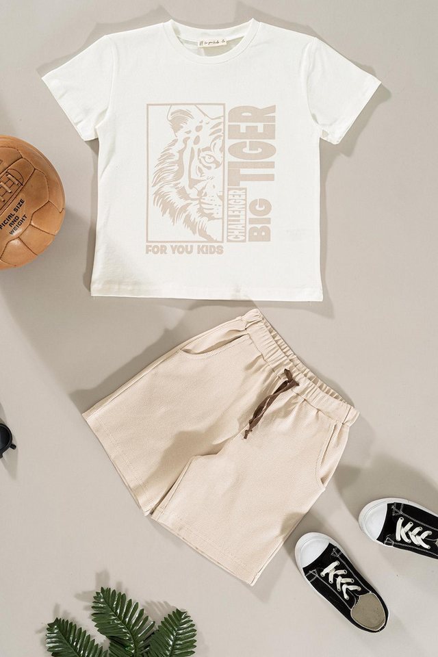 For You Moda T-Shirt Kaplan Druck Stein T-Shirt Shorts Set von For You Moda