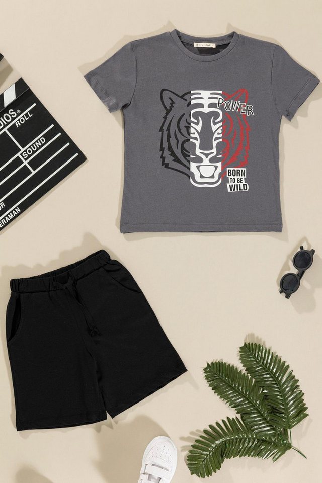 For You Moda T-Shirt Kaplan Druck T-Shirt Shorts Set in Anthrazit - UK von For You Moda