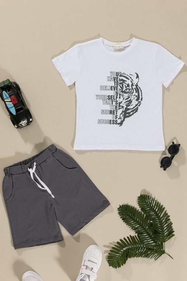For You Moda T-Shirt Kaplan Druck Weiß T-Shirt Shorts Set von For You Moda