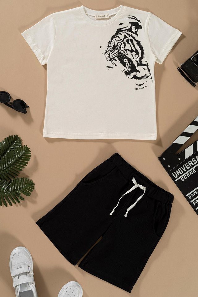 For You Moda T-Shirt Schwarzes T-Shirt und Shorts Set mit Druck von For You Moda