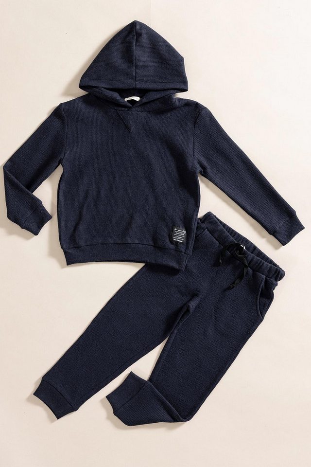 For You Moda T-Shirt ie2-teiliges Marine Waffel-Sweat-Jogger-Set mit Kapuze von For You Moda