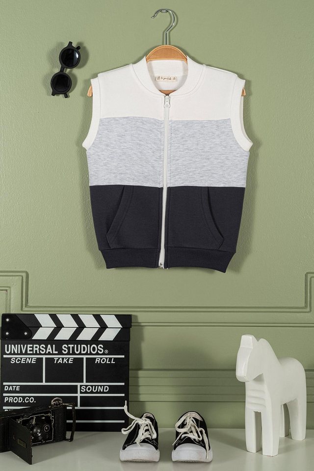 For You Moda Windbreaker Anthrazit Reißverschluss Kängurutasche Weste für Mädchen von For You Moda