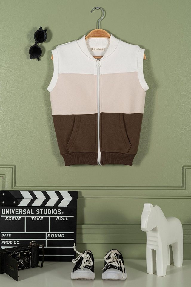 For You Moda Windbreaker Reißverschluss Verzierte Kängurutasche Kaffee Mädchen Weste von For You Moda