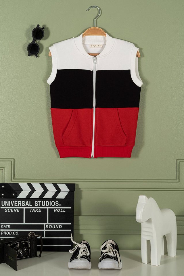 For You Moda Windbreaker Rote Kinderweste mit Reißverschlusstaschen und gesticktem Känguru-Desi von For You Moda