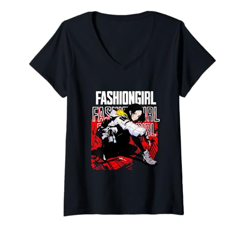 Damen Modisches Anime-Mädchen, ästhetischer Stil T-Shirt mit V-Ausschnitt von For japan animation and fashion lovers