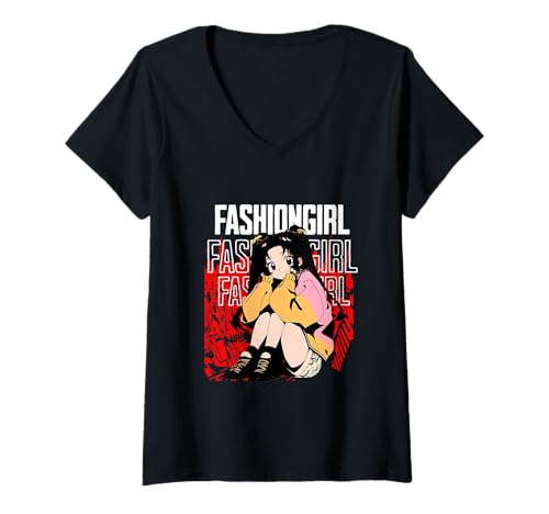 Damen Modisches Anime-Mädchen, ästhetischer Stil T-Shirt mit V-Ausschnitt von For japan animation and fashion lovers