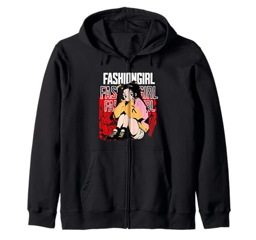 Modisches Anime-Mädchen, ästhetischer Stil Kapuzenjacke von For japan animation and fashion lovers