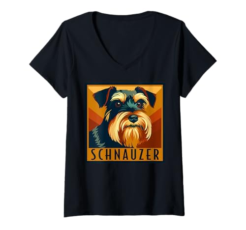 Damen Schnauzer Retro T-Shirt mit V-Ausschnitt Damen Schnauzer Retro T-Shirt mit V-Ausschnitt von For the Love of Schnauzers